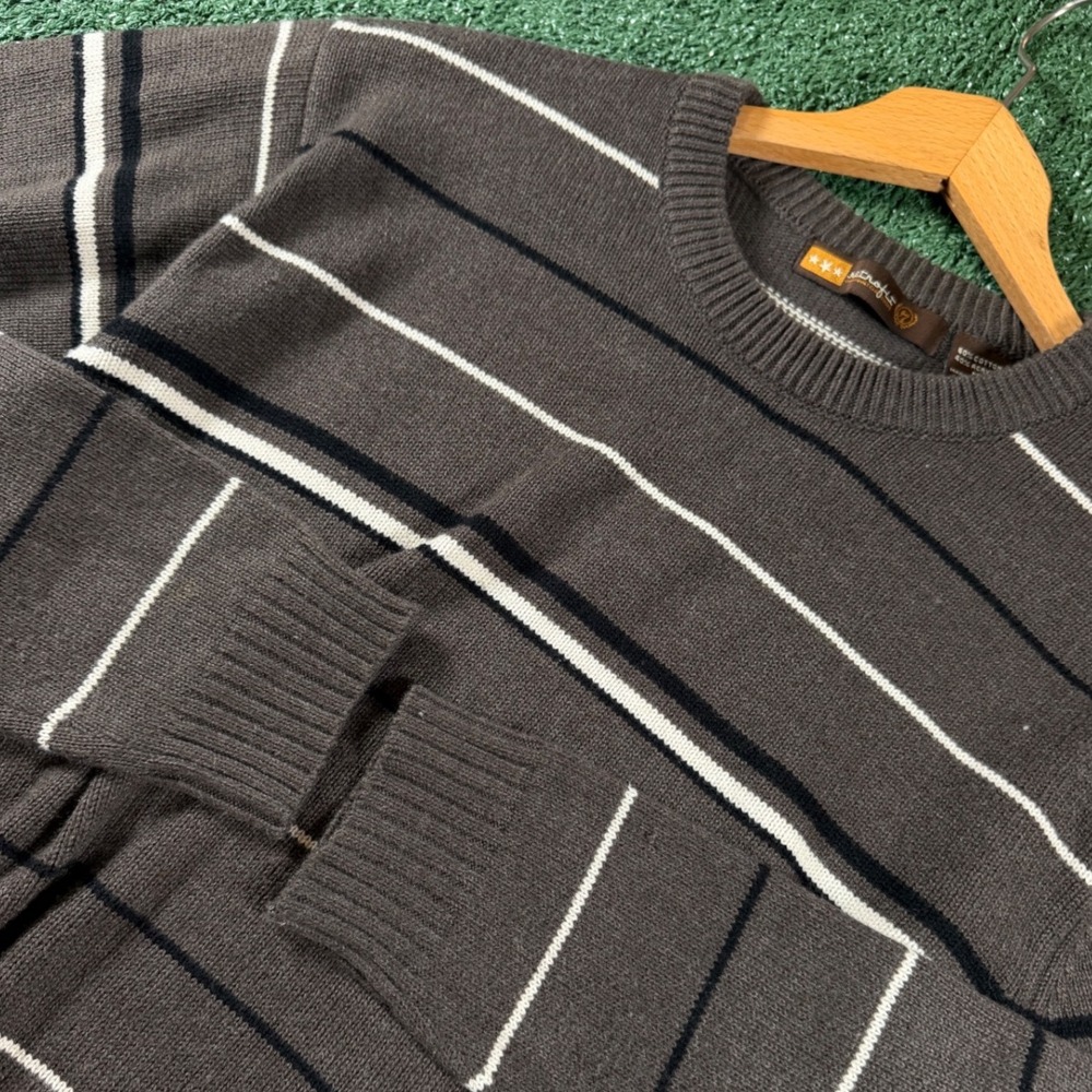 Retrofit Striped Sweater Mens Size M Gray Good Crew Neck Long Sleeve Knit